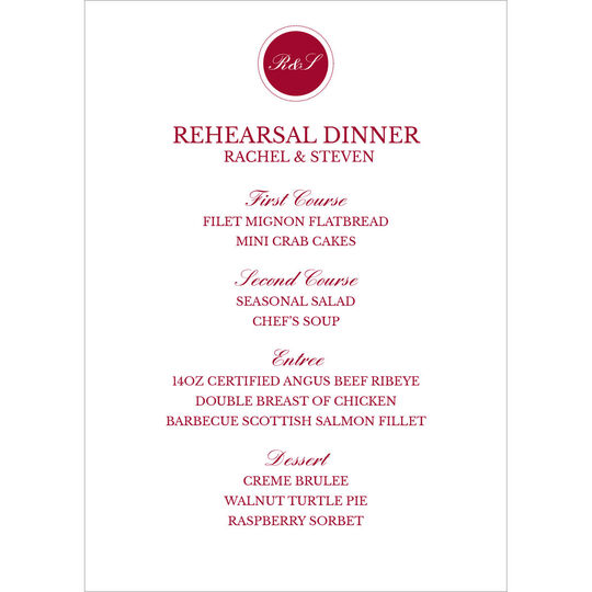 Red Circle Initials Menu Cards